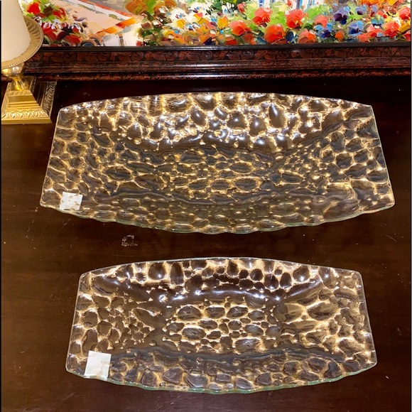 Gold Oval Glass Tray Small & Medium Set